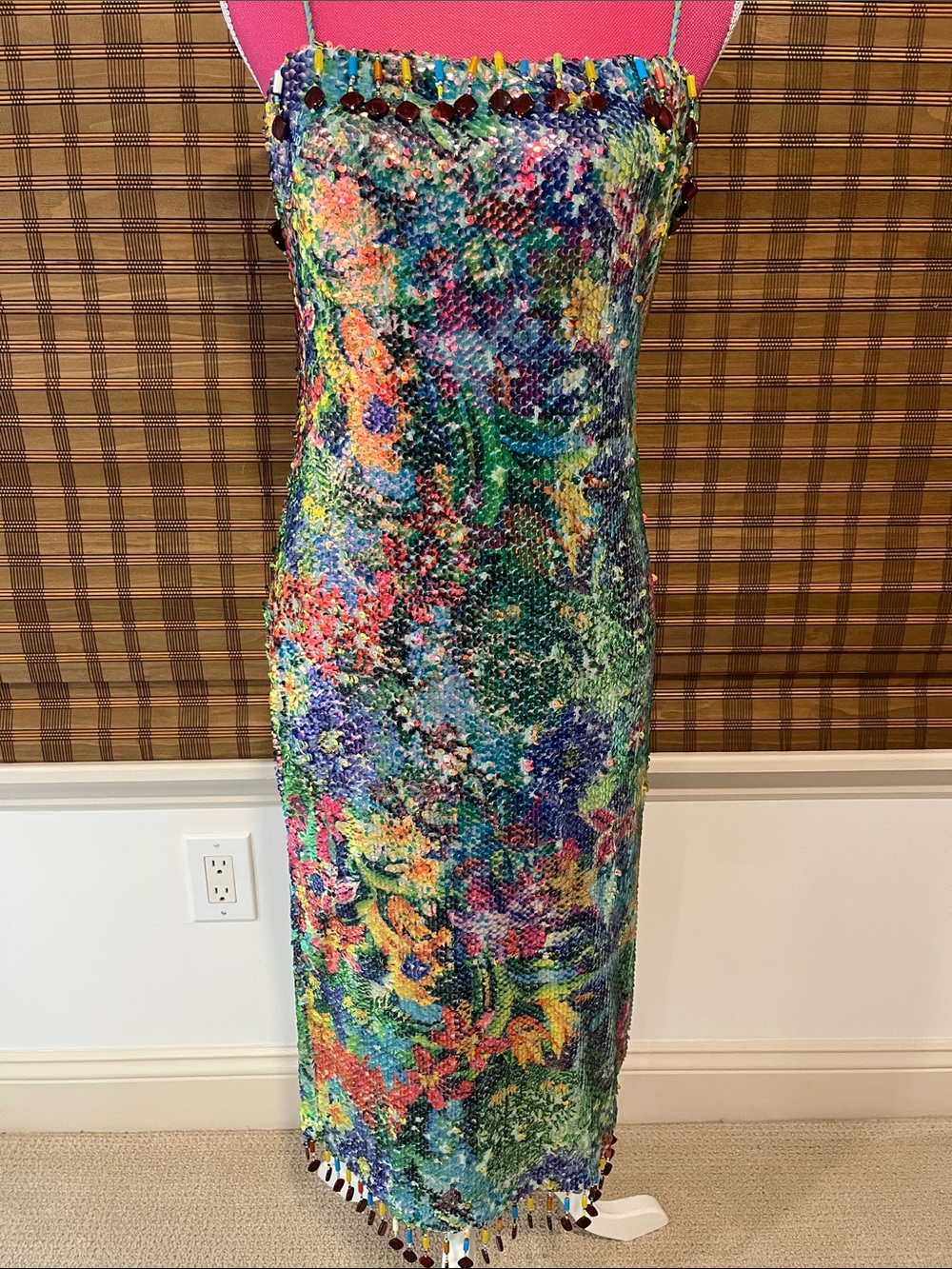 Alexis Aiya Multicolor Sequin Slip Dress with Beaded top and hem! Gorgeous!